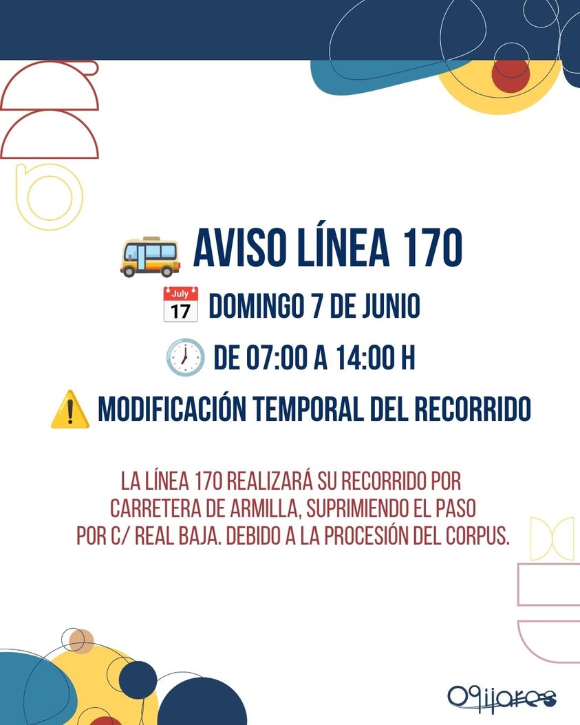 Modificación del recorrido de la línea 170 por la procesión del Corpus