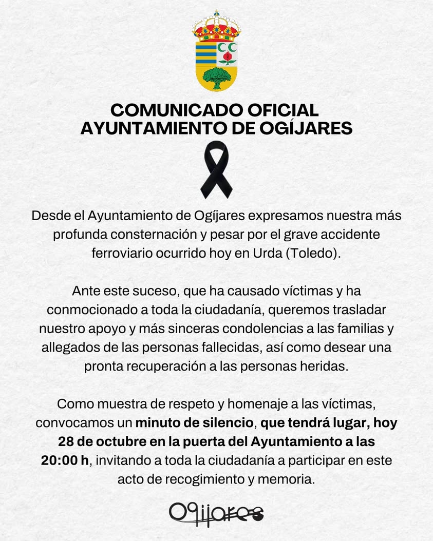 El Ayuntamiento de Ogíjares lamenta accidente ferroviario
