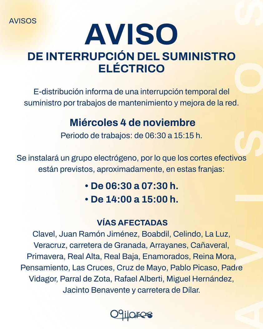 Interrupción del suministro eléctrico en Ogíjares