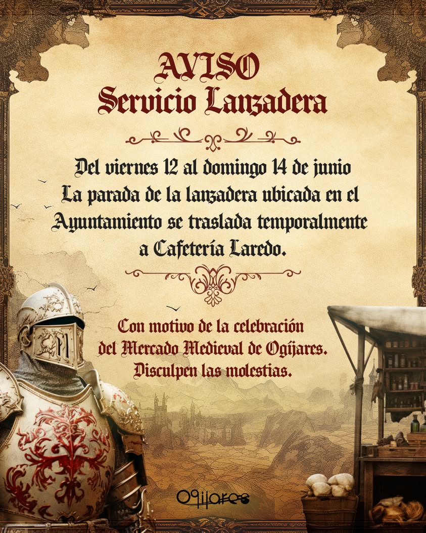 🚌 Con motivo de la celebración del Mercado Medieval de Ogíjares, la parada de la lanzadera situada junto al Ayuntamient.