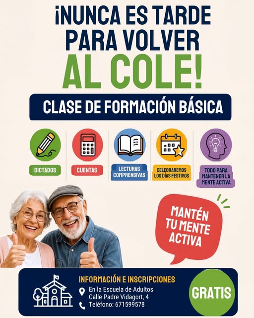Plazas disponibles en la Escuela de Adultos